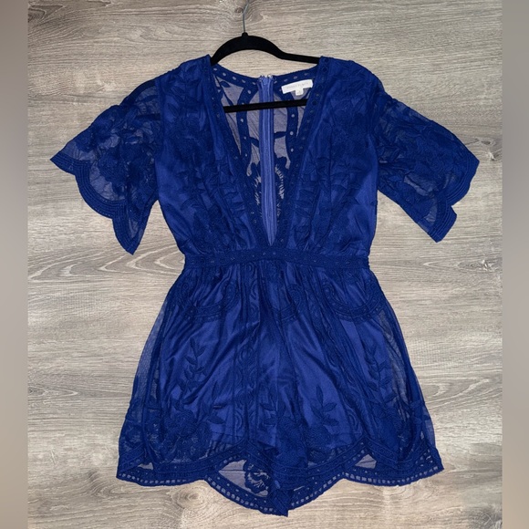 Honey Punch Other - Honey Punch Blue Lace Chemise with Flutter Sleeves